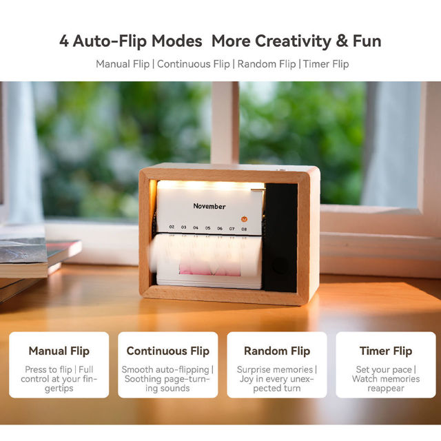 Picture of Custom Motorized Flip Book -| Auto Page Turning | Rechargeable Personalised Flip Album with Wooden Frame | Nice Home Decor