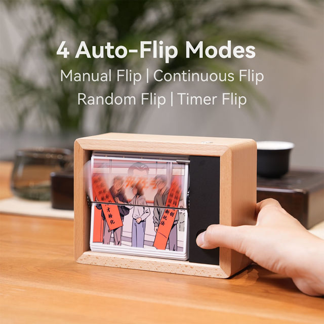Picture of Custom Motorized Flip Book -| Auto Page Turning | Rechargeable Personalised Flip Album with Wooden Frame | Nice Home Decor