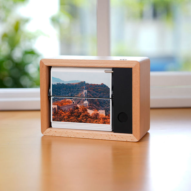 Picture of Custom Motorized Flip Book -| Auto Page Turning | Rechargeable Personalised Flip Album with Wooden Frame | Nice Home Decor