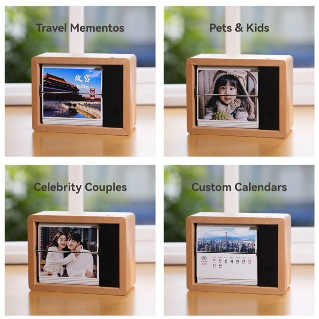 Picture of Custom Motorized Flip Book -| Auto Page Turning | Rechargeable Personalised Flip Album with Wooden Frame | Nice Home Decor