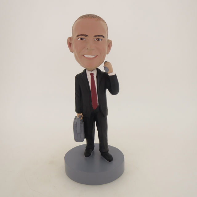 Picture of Custom Bobblehead Doll: Business Man With Phone And Suitcase