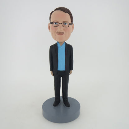Picture of Custom Bobblehead Doll: Casual Man In Black Jacket And Inner Blue TShirt