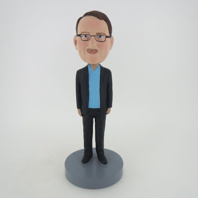Picture of Custom Bobblehead Doll: Casual Man In Black Jacket And Inner Blue TShirt