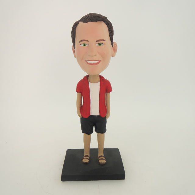 Picture of Custom Bobblehead Doll: Casual Man In Short Red TShirt