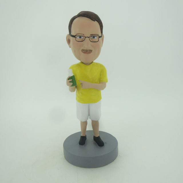 Picture of Custom Bobblehead Doll: Casual Man In Yellow Having Drink