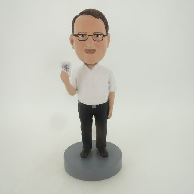 Picture of Custom Bobblehead Doll: Casual Man Playing Cards