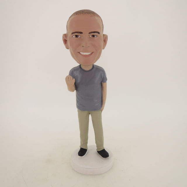 Picture of Custom Bobblehead Doll: Casual Man Waving Goodbye