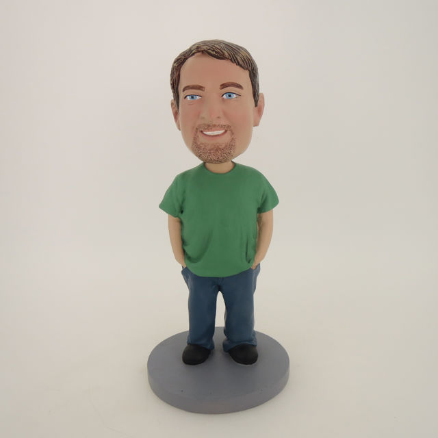 Picture of Custom Bobblehead Doll: Casual Man With Beard Having His Hands In Pocket