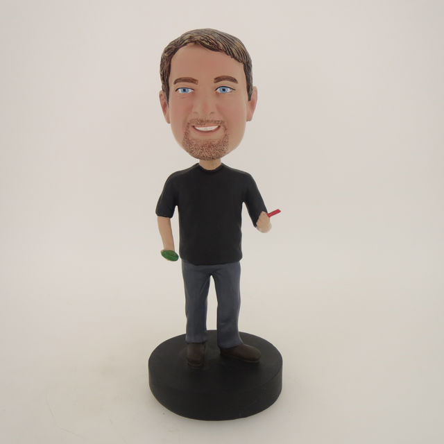 Picture of Custom Bobblehead Doll: Casual Man With Geen And Red In Hands