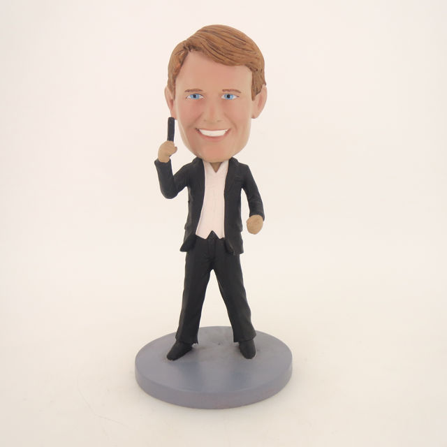 Picture of Custom Bobblehead Doll: Happy Man Holding Up Something Cool