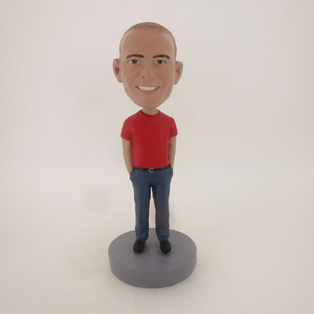 Picture of Custom Bobblehead Doll: Man In Red TShirt And Blue Jeans