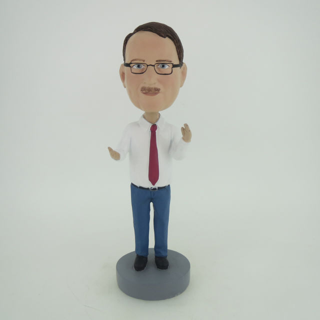 Picture of Custom Bobblehead Doll: Man In White With Red Tie
