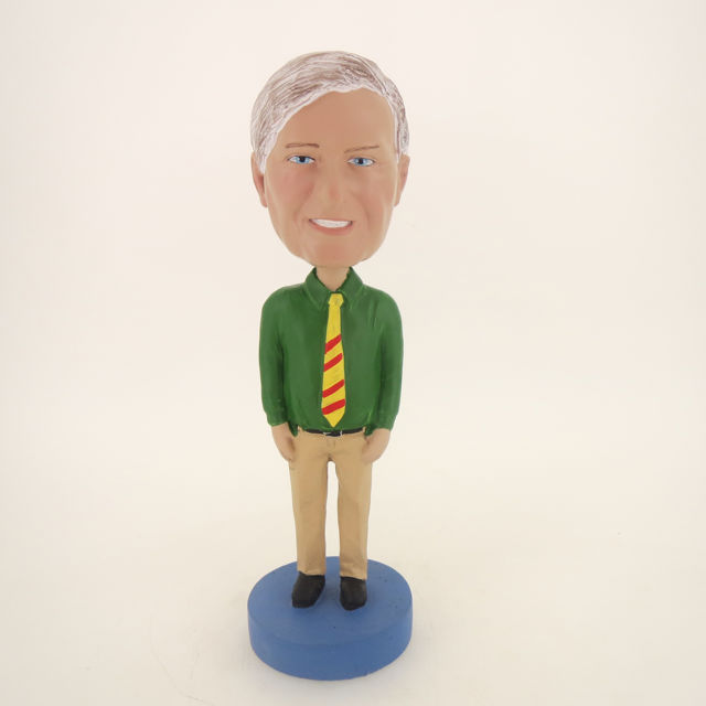 Picture of Custom Bobblehead Doll: Old Casual Man In Green With Tie
