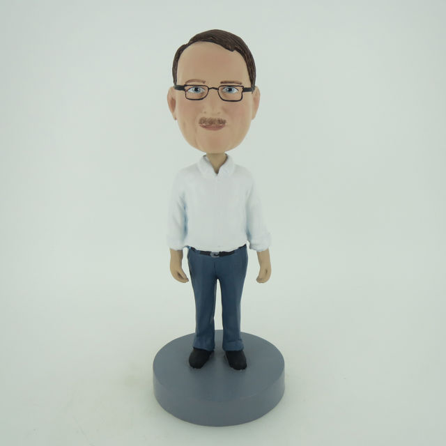 Picture of Custom Bobblehead Doll: Older Man In White And Blue