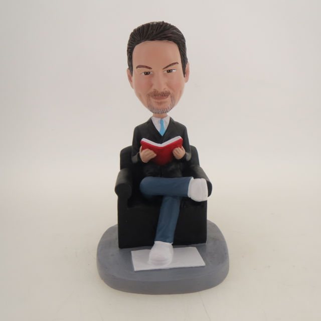 Picture of Custom Bobblehead Doll: Man Reading in Sofa