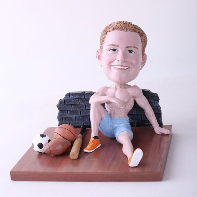 Picture of Custom Bobblehead Doll: Man Sitting On The Floor With Various Balls