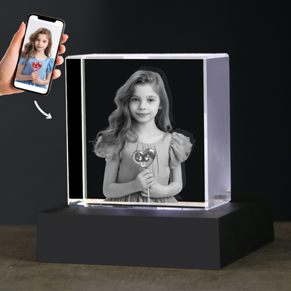Picture of Custom Photo 3D Laser Crystal: Square Straight Line | Personalized 3D Photo Laser Crystal | Unique Gift for Birthday Wedding Christmas etc.