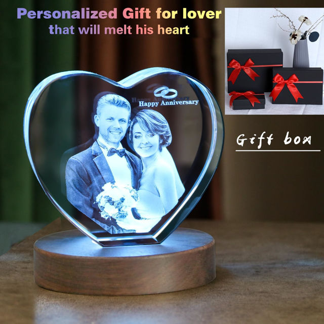 Picture of Custom Photo 3D Laser Crystal: Heart | Personalized 3D Photo Laser Crystal | Unique Gift for Birthday Wedding Christmas etc.