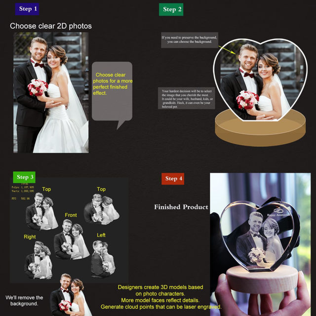 Picture of Custom Photo 3D Laser Crystal: Heart | Personalized 3D Photo Laser Crystal | Unique Gift for Birthday Wedding Christmas etc.