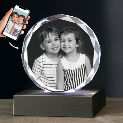 Picture of Custom Photo 3D Laser Crystal: Sphere With Light Base | Personalized 3D Photo Laser Crystal | Unique Gift for Birthday Wedding Christmas etc.