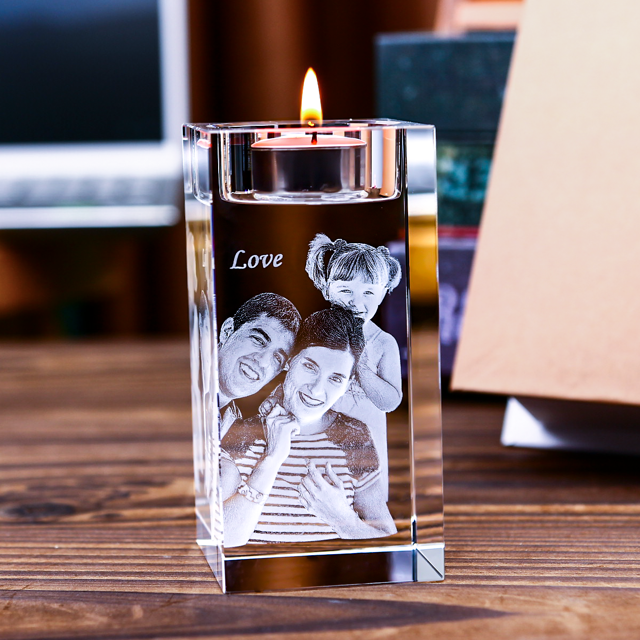 Picture of Custom Photo 3D Laser Crystal: Candlestick | Personalized 3D Photo Laser Crystal | Unique Gift for Birthday Wedding Christmas etc.