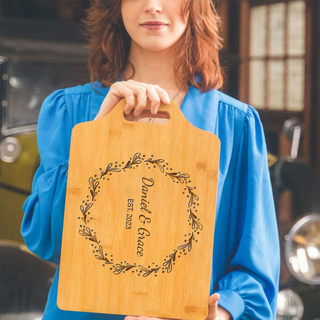 Picture of Personalized Couple Names and Date Cutting Board - Personalized Cutting Board for Girlfriends and Boyfriends - Best Anniversary Gift