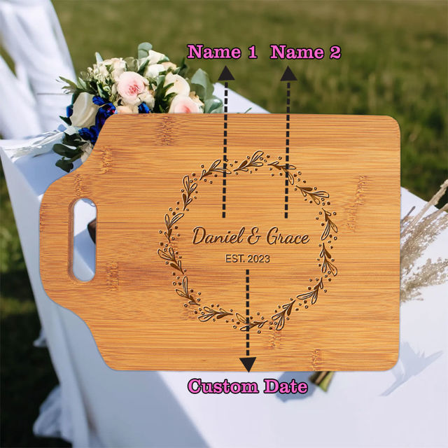 Picture of Personalized Couple Names and Date Cutting Board - Personalized Cutting Board for Girlfriends and Boyfriends - Best Anniversary Gift