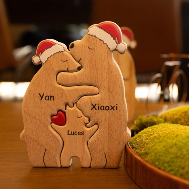 Picture of Personalized Wooden Christmas Bear Family Puzzle - Personalized Family Keepsake Home Decor Gift - Christmas Gift for Family