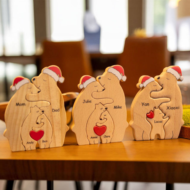 Picture of Personalized Wooden Christmas Bear Family Puzzle - Personalized Family Keepsake Home Decor Gift - Christmas Gift for Family