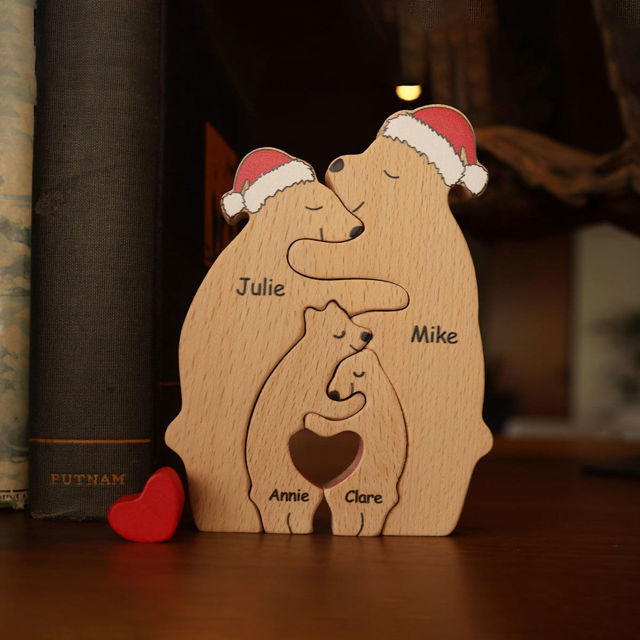 Picture of Personalized Wooden Christmas Bear Family Puzzle - Personalized Family Keepsake Home Decor Gift - Christmas Gift for Family