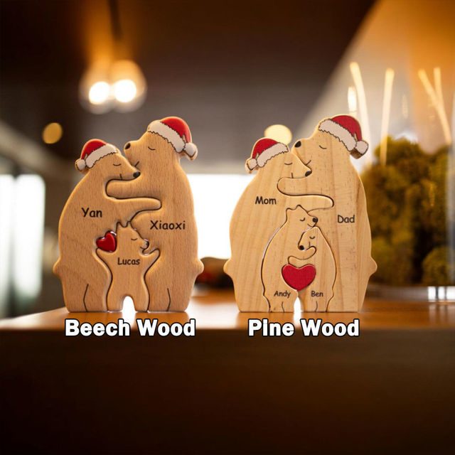 Picture of Personalized Wooden Christmas Bear Family Puzzle - Personalized Family Keepsake Home Decor Gift - Christmas Gift for Family