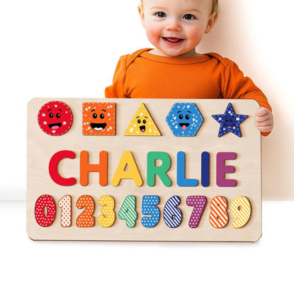 Picture of Personalized Wooden Puzzle Name Board - Graphics and Figures - Rainbow Colors - Custom Toy Gift for Baby and Kids
