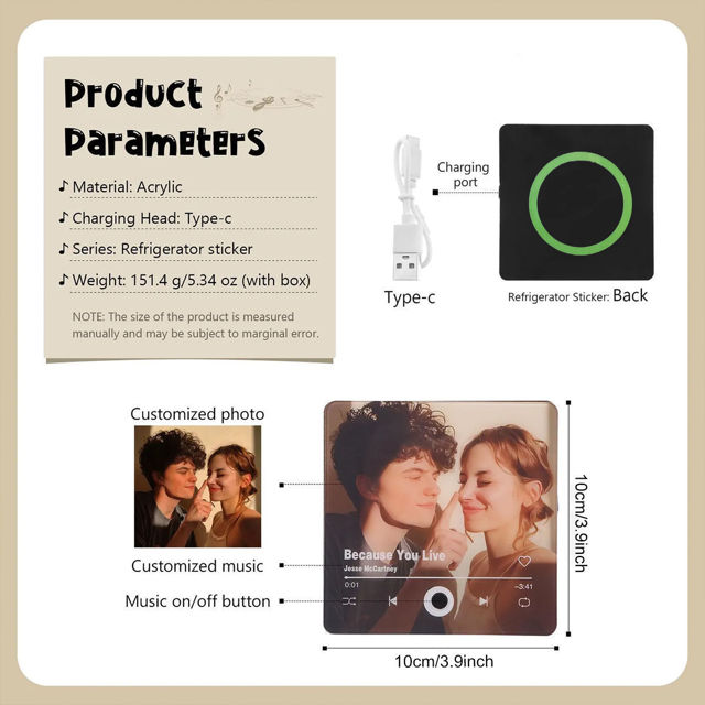 Picture of Custom Christmas Music Photo Fridge Magnet - Spotify Plaque Magnet - Bluetooth Supported - Couple's First Christmas