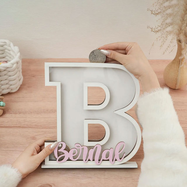 Picture of Personalized Colorful Wooden Letter Piggy Bank - Custom Name Coin Bank for Kids & Adults - Decorative Alphabet Money Box Gift