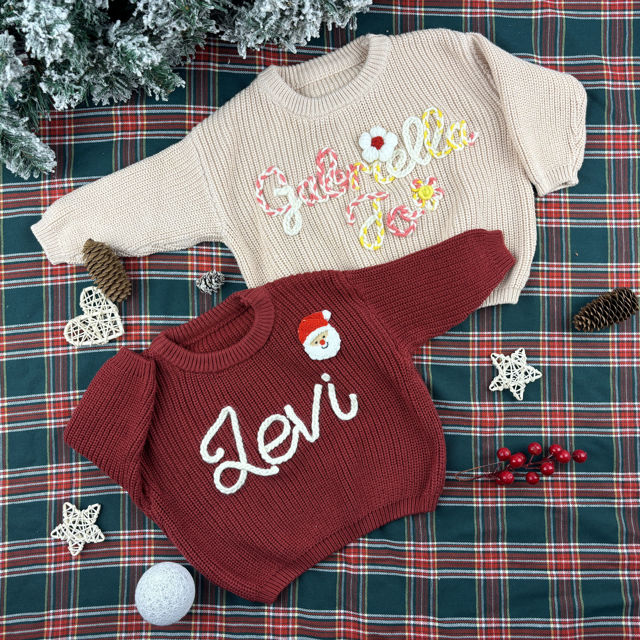 Picture of Personalised Baby and Toddler Embroidered Sweaters - Custom Name Embroidered Sweaters - Custom Knitted Christmas Sweaters