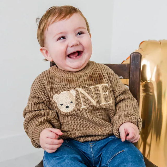 Picture of Personalized Embroidered First Birthday Sweater - Custom Embroidery Sweaters for Kids