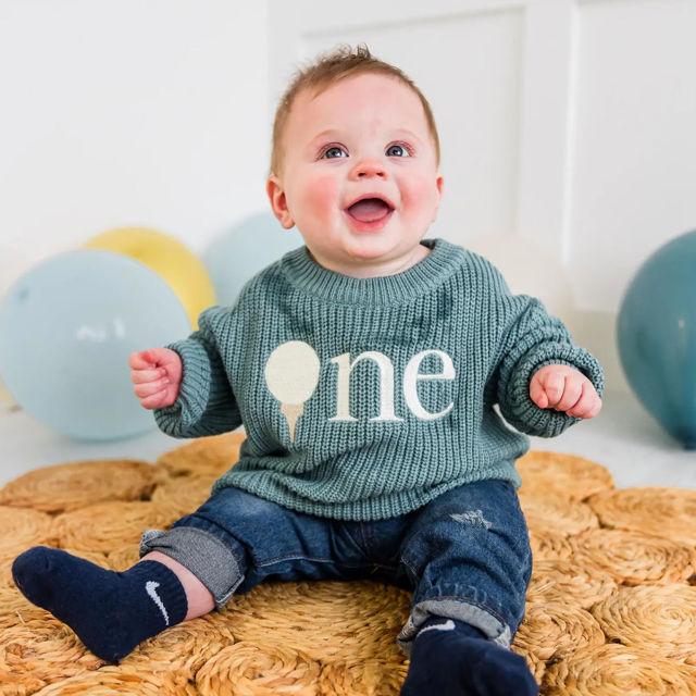 Picture of Personalized Embroidered First Birthday Sweater - Custom Embroidery Sweaters for Kids