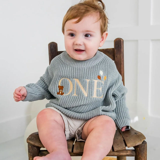 Picture of Personalized Embroidered First Birthday Sweater - Custom Embroidery Sweaters for Kids