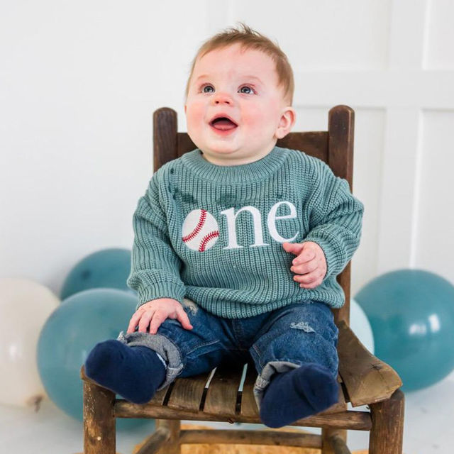 Picture of Personalized Embroidered First Birthday Sweater - Custom Embroidery Sweaters for Kids