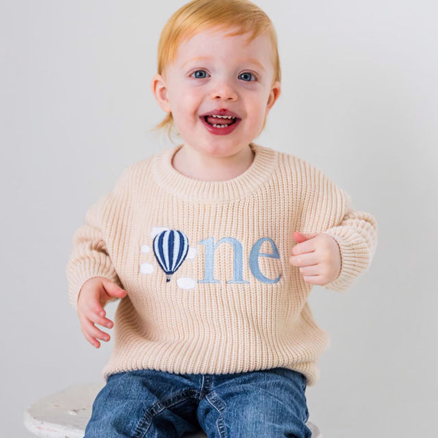 Picture of Personalized Embroidered First Birthday Sweater - Custom Embroidery Sweaters for Kids