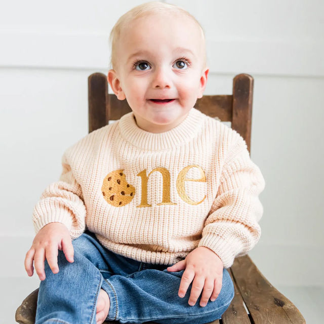 Picture of Personalized Embroidered First Birthday Sweater - Custom Embroidery Sweaters for Kids