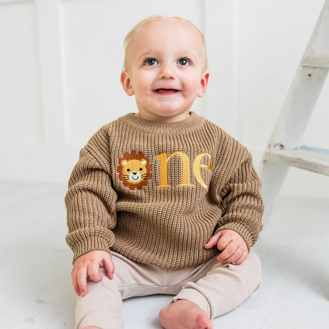 Picture of Personalized Embroidered First Birthday Sweater - Custom Embroidery Sweaters for Kids