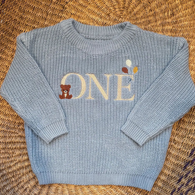 Picture of Personalized Embroidered First Birthday Sweater - Custom Embroidery Sweaters for Kids