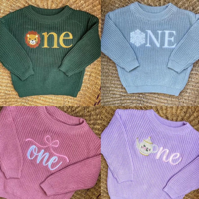 Picture of Personalized Embroidered First Birthday Sweater - Custom Embroidery Sweaters for Kids