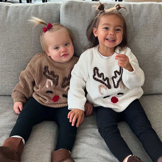 Picture of Personalized Embroidered Christmas Elk Sweater for Kids - Custom Knitted Embroidery Sweater for Toddlers & Baby