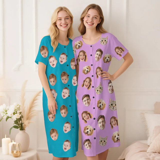 Picture of Personalized Pajamas - Custom Photo Nightdress - Personalized Face Sleepwear - Women's Nightdress, Gift for Her, Birthday Gift