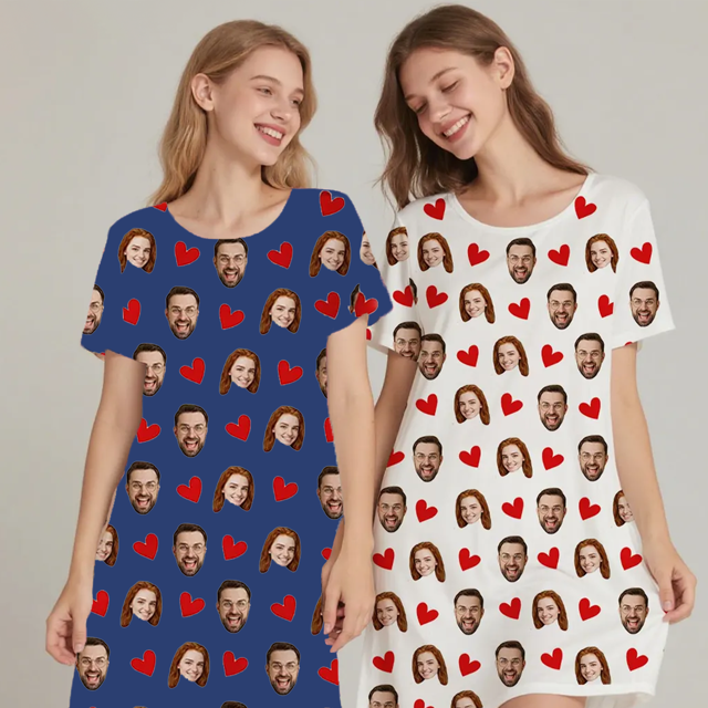 Picture of Personalized Pajamas - Custom Photo Nightdress – Personalized Face Sleepwear - Heart Nightdress