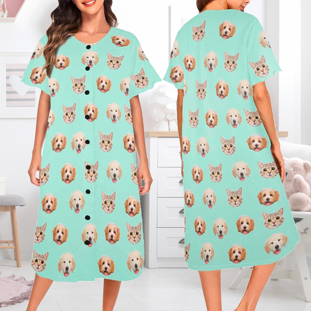 Picture of Personalized Pajamas - Custom Photo Nightdress – Personalized Face Sleepwear - Heart Nightdress