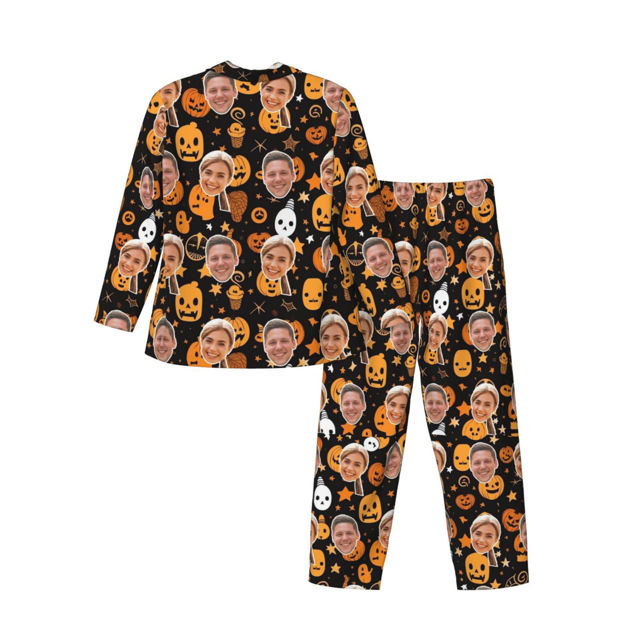 Picture of Personalized Pajamas - Halloween Themed Custom Pajamas - Personalized Face Long Sleeve Pajama Set - Pumpkin Face Theme