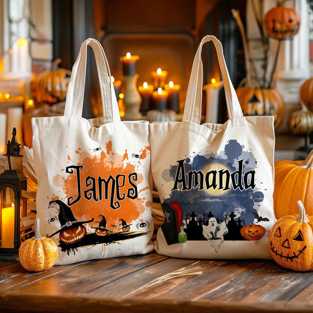 Picture of Custom Halloween Trick or Treat Bag | Personalised Canvas Bag for Halloween for Kid